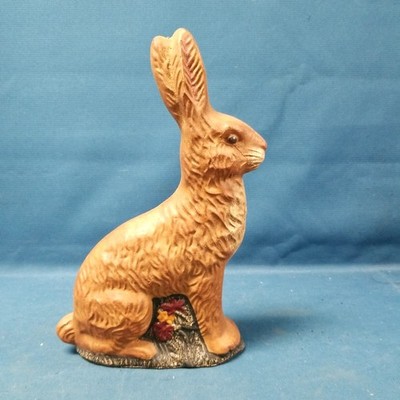 Vtg 11'' Handpainted Chocolate Easter Bunny Rabbit Brown Composition W/Flowers