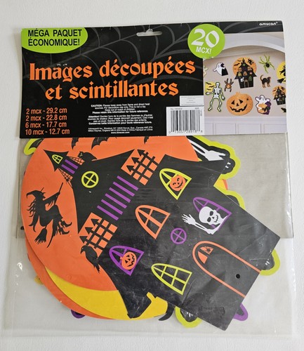 NIP 2014 AMSCAN PACK OF 20 HALLOWEEN GLITTER CUTOUTS Die Cuts CLASSIC RETRO - Picture 3 of 6