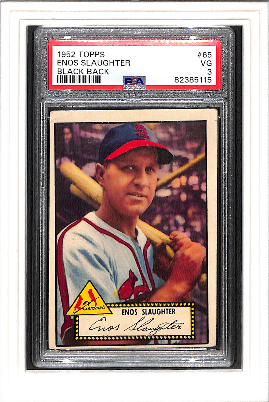 1952 Topps #65 Enos Slaughter Black Back PSA 3 SN 82385115