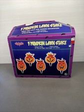 5 Pumpkin Lawn Stake Halloween Decoration Indoor/Outdoor in Box Works Ms7