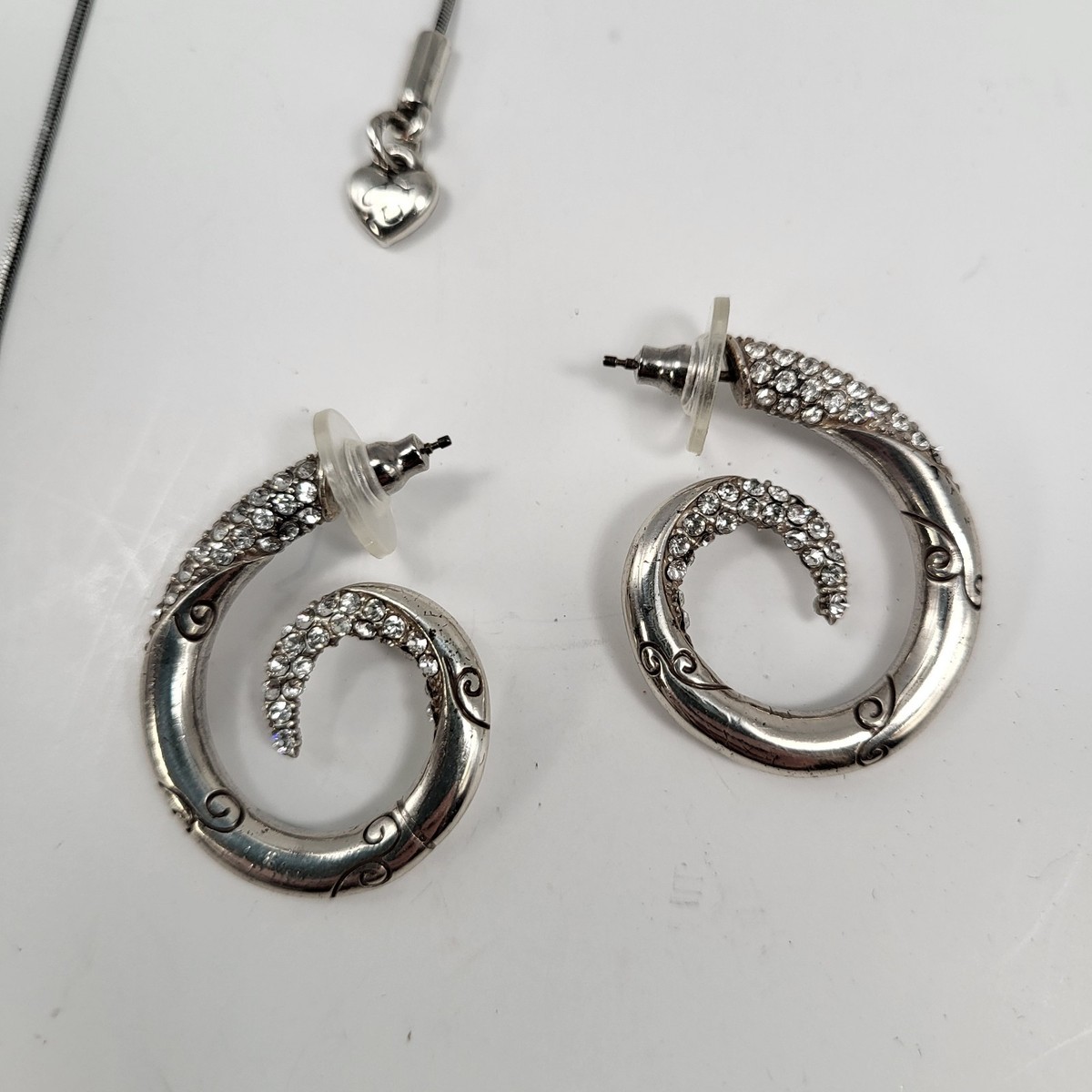 Brighton "CRISTALINA" Silver Tone Twisted Rhinestone Pendant Necklace & Earrings View 5