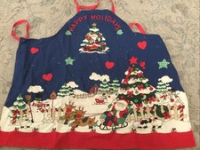 Happy Holidays Bib Apron Christmas Santa Trees Rejoinder Snow Hearts Picket Fen