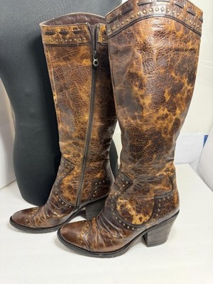 A.S.98 Vero Cuoio Airstep Boots Womens Size 39 Brown Distressed Stud Knee High