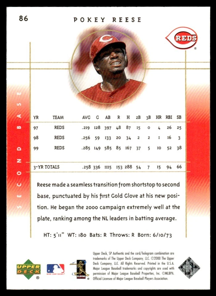 2000 SP Authentic Pokey Reese Cincinnati Reds #86 - Image 2 of 2