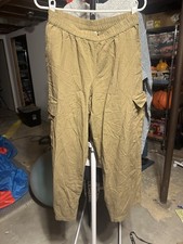 Cargo Pants Olive Brown Relaxed Fit Wide Leg Elastic Waist Women  s S Target