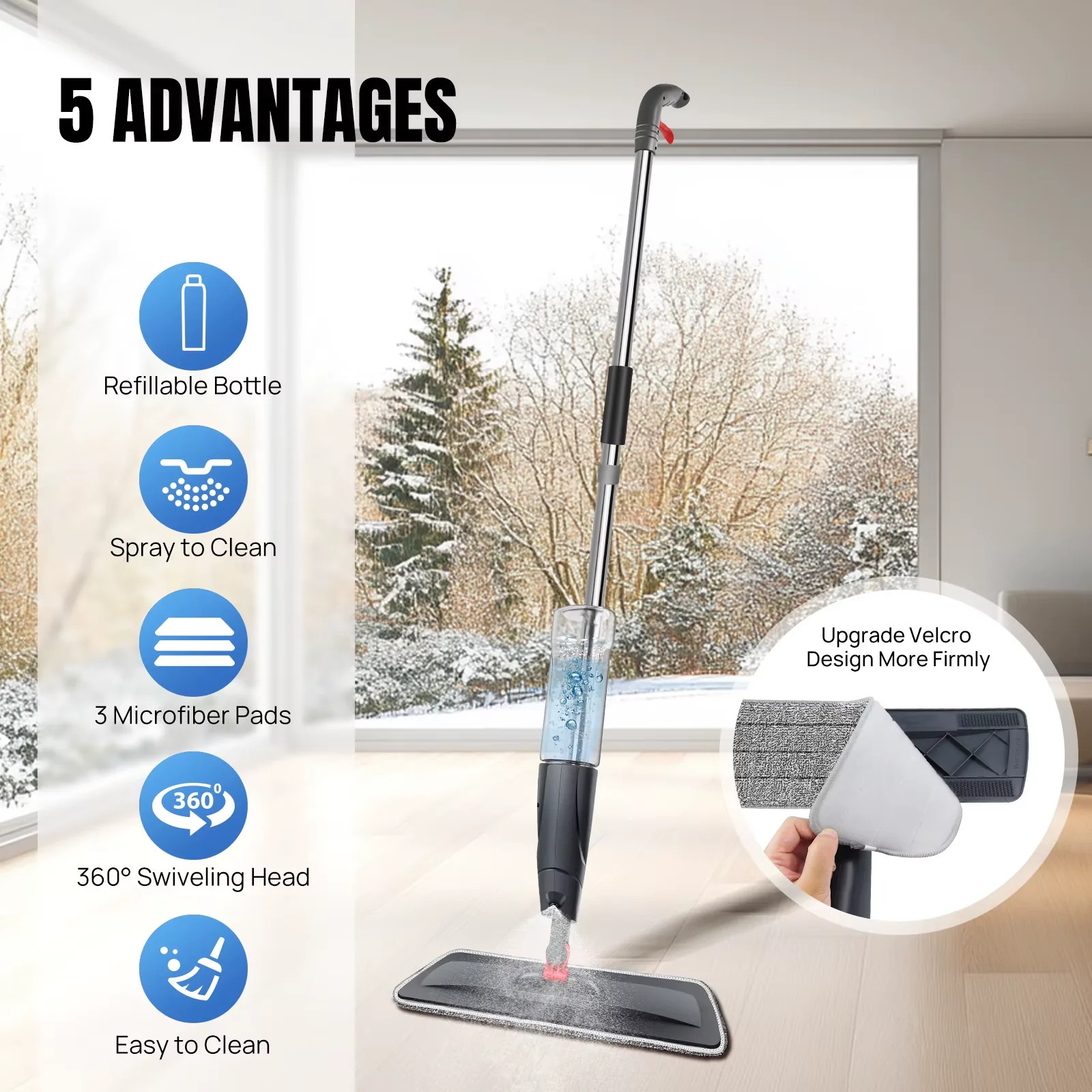 Wet and Dry Spray Mop Floor Cleaner Wiper with Spray Function with 3 Wiper Pads