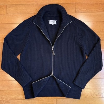 Maison Margiela 14 Mens Navy Blue Ribbed Zip-Up Cardigan Sweater ($1,576)