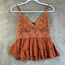 VTG 90s Lace Tiered Ruffle Camisole Top 6 Smocked Boho Fairy Festival Coquette