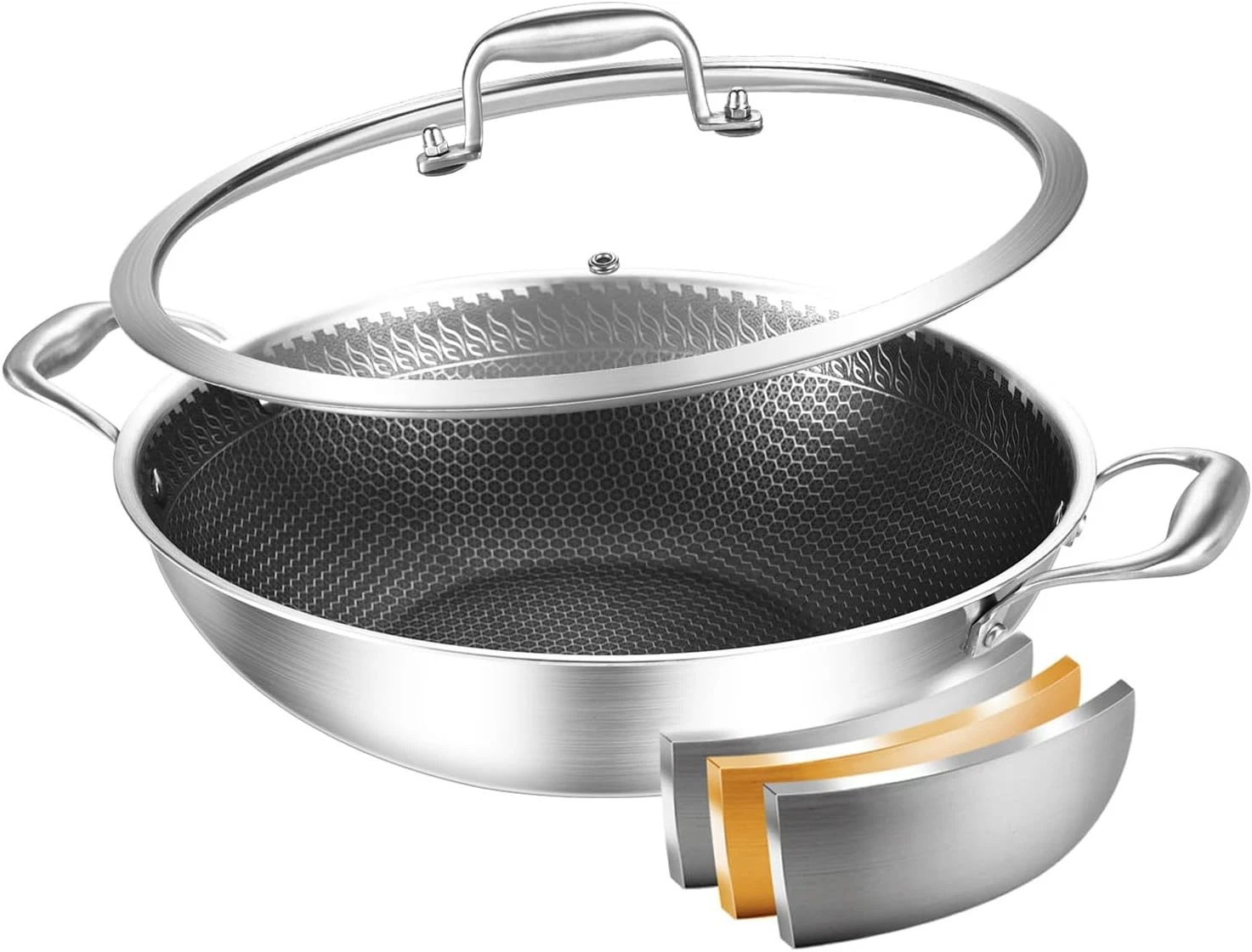 Wok Pan W/ Lid 12 Inch Non stick wok,Oven Safe Up to 600℉,Woks & Stir-Fry Pans