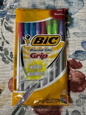 2012 BIC Round Stic Grip Colors Medium-8 Ball Point Pens NIP Pink Green Purple