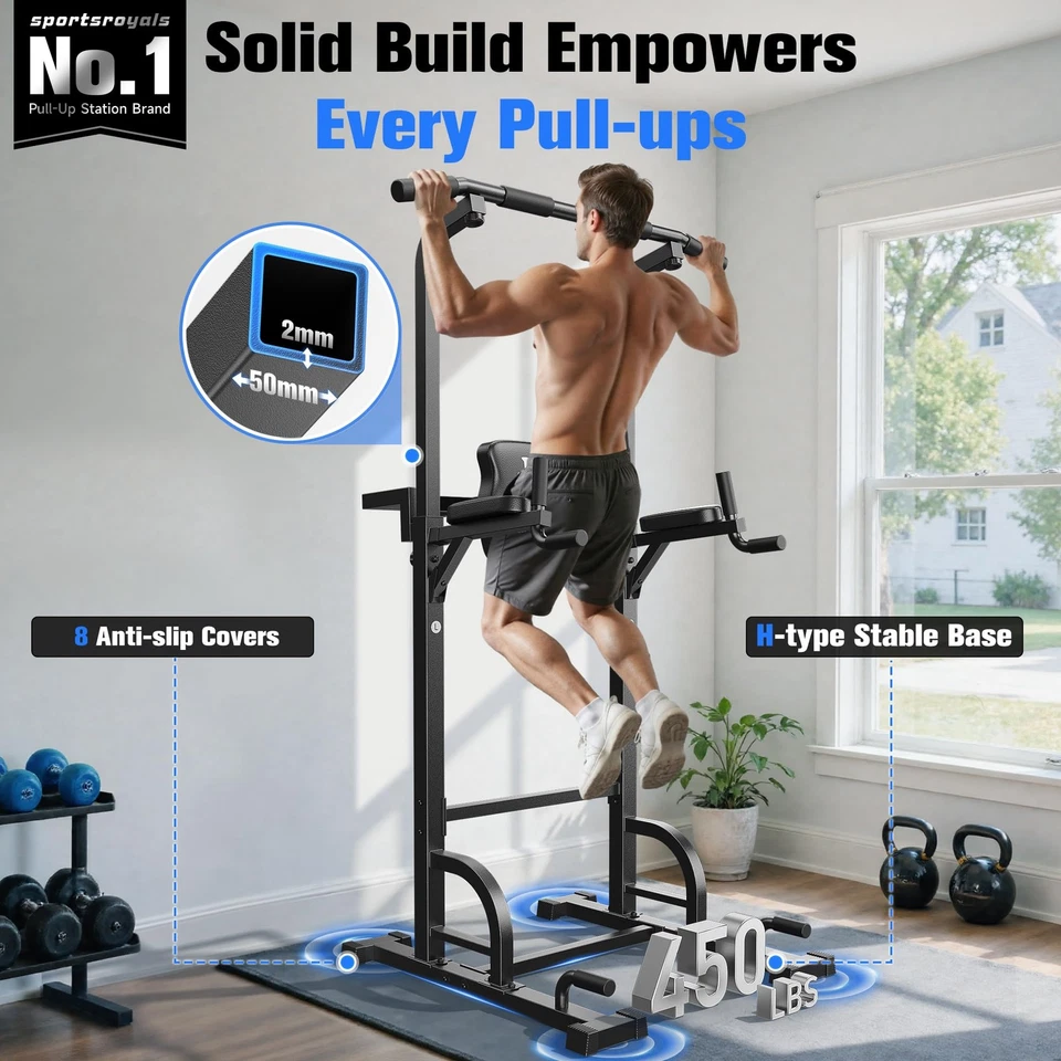 Power Tower Dip Station Pull Up Bar para gimnasio en casa entrenamiento de fuerza entrenamiento ecualizador... Foto 2 de 4