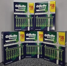 5X Gillette Sensor3 Sensitive Aloe 3 Blade Disposable Razors 9 Count/each box