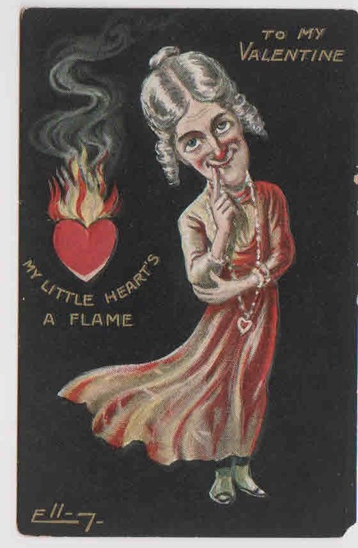 ELLAM VNTG "To My Valentine"  My Little Heart's a Flame PC. Divided back-1907=