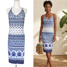 FARM RIO Blue Porcelain Garden Jersey Midi Dress Medium Petite Bodycon Boho