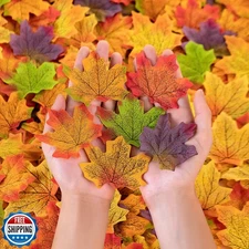 Zaycca 500PCS Fall Leaves Maple Bulk 8 Color Autumn Leaves with 100 Glue Dots