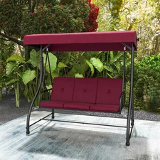 Outdoor 3-Seat Converting Patio Swing Glider Adjustable Canopy Porch Swing Wine