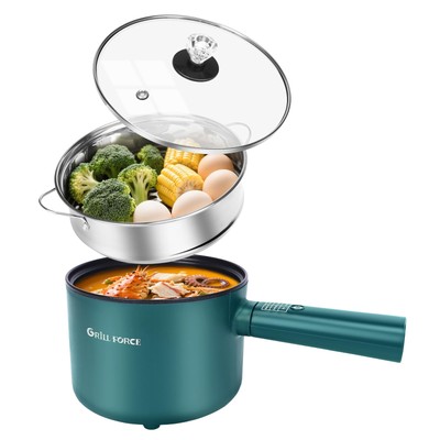 GRILL FORCE Hot Pot Electric with Steamer,6 Smart 1.9 Quarts, Emerald Green 