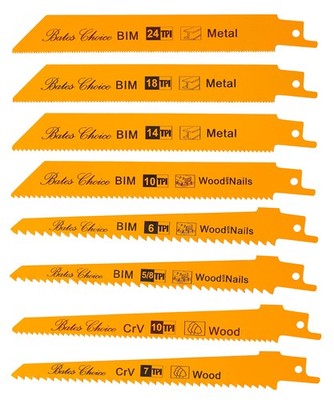 Bates Choice Reciprocating Saw Blades, 8 Pack, 6 inch, Wood & Metal Yellow 
