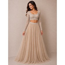 Sherri Hill 53559 Nude Ivory Beaded Two Piece Prom Gown Dress Womens 00 NEW
