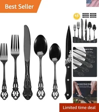 48-Piece Retro Floral Silverware Set for Weddings & Parties – Dishwasher Safe