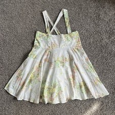 Free People White Floral Babydoll Mini Dress Cottagecore Farmcore Coquette Large