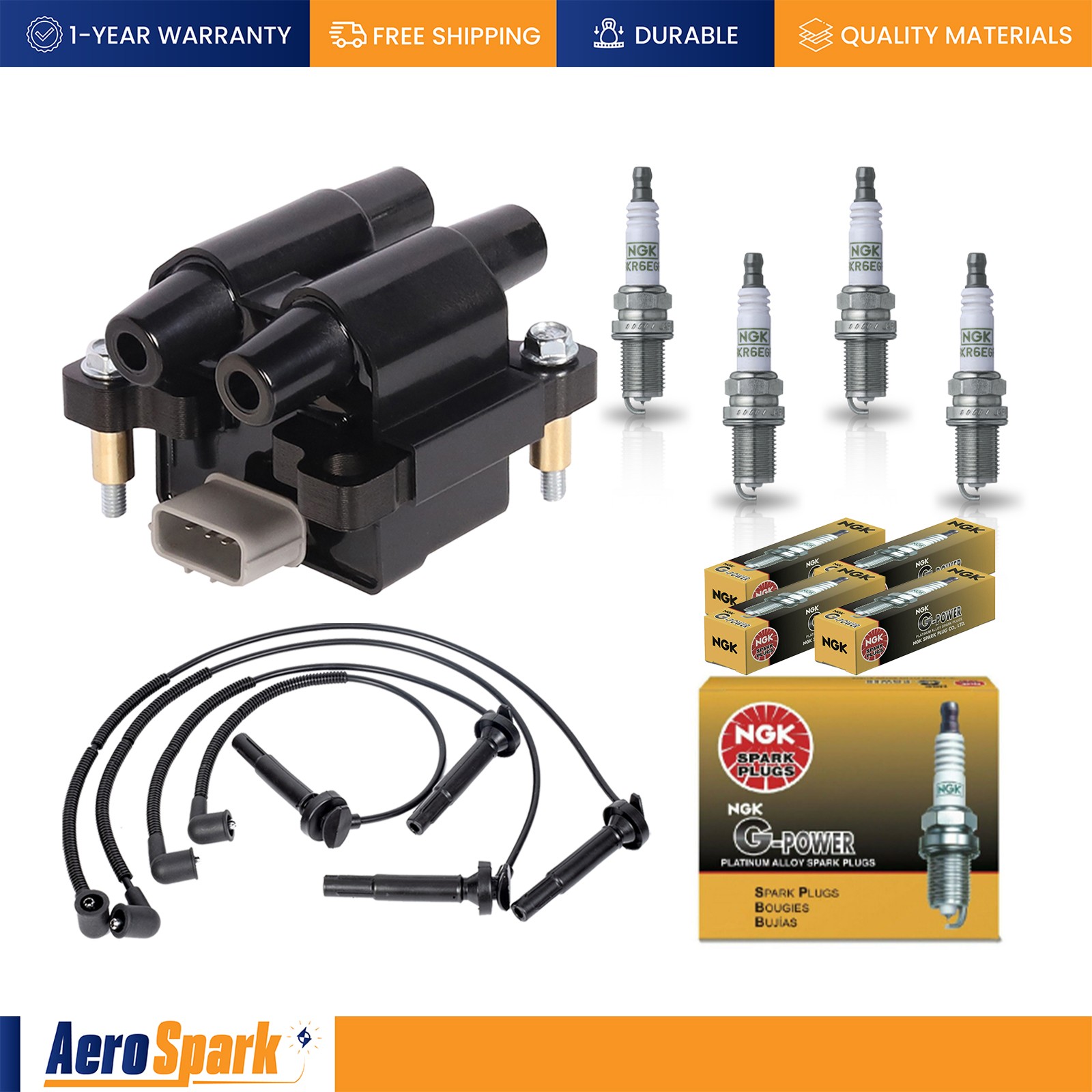 Ignition Coil  Wire Set  4 NGK Platinum Spark Plug for Subaru Forester Impreza