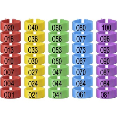 Hühner Ringe Geflügel Bands Leg Clips 100 Stück Kunststoff 18mm bunt