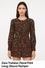 ZARA Trafaluc Black Floral Long Sleeve Romper Size M