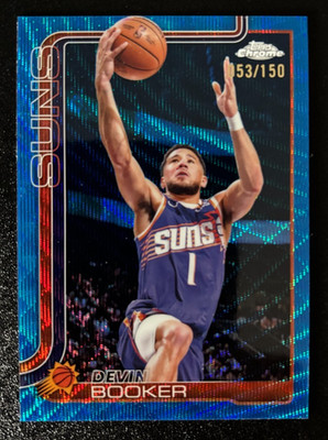 2025-26 Topps Chrome #053/150 Devin Booker #195 Blue Wave Refractor Phoenix Suns