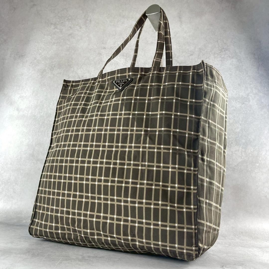 Rare PRADA Checkered Tote Bag with Triangle Logo Spacious & Excellent Condition