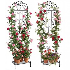 COSTWAY 2-Pack 190cm Freestanding Rose Metal Trellis with Foldable Shelf