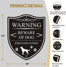 2-Pack Beware of Dog Signs for Fence, Warning Aluminum Sign Beware of Dog, 12...