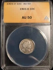 1901-O 10c Barber Dime ANACS AU50 Color
