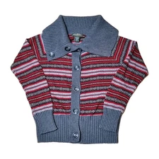 Eddie Bauer Womens Sz Medium Fair Isle Angora Sweater Cowl Neck Button Red Gray