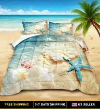 Coastal Beach Queen Comforter Set - Nautical Ocean Theme Bedding