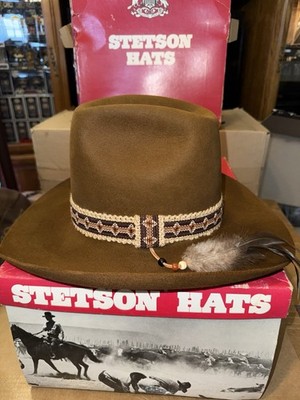 VTG 70s John B. Stetson 3X Beaver Cowboy Hat-Pencil Roll Brim-Box