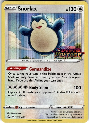 Snorlax (Prerelease) Holo SWSH: Sword & Shield Promo Cards SWSH068 2019 NM