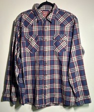 Wrangler RED Plaid Western Pearl Snap Shirt Men's XL Blue Red White Long Sleeve