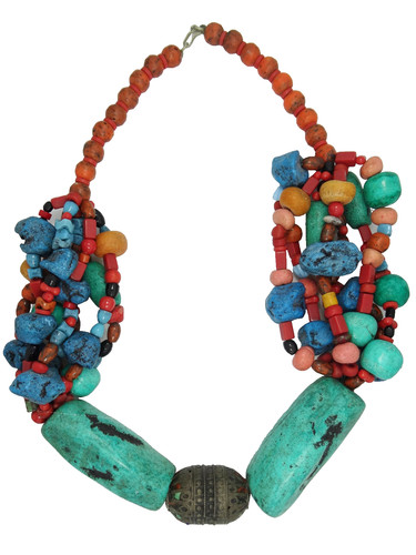 EXQUISITE ANTIQUE TIBETAN CORAL & HUGE TURQUOISE NECKLACE & AMULET 417 g