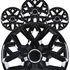 Set Of 4 14 Inch Black Lacquer Hubcaps For Steel Wheel Snap On Retention Rings