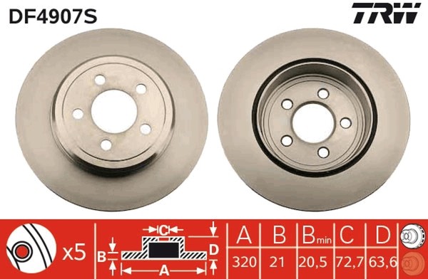 2X Bremsscheibe TRW Single DF4907S FüR Chrysler 300C Dodge LX LE Touring CRD AWD-image