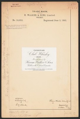 H Walker Sons Limited Canadian Club Whisky Trademark Registration 1891