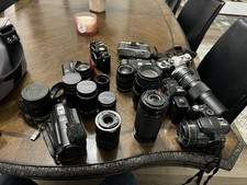 Vintage Camera Lot Canon AE-1 A-1 Olympus OM-1 Lenses Lumix