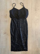 ASOS Tall Black Sequin Midi Dress US 8 Spaghetti Strap Party Cocktail Glam