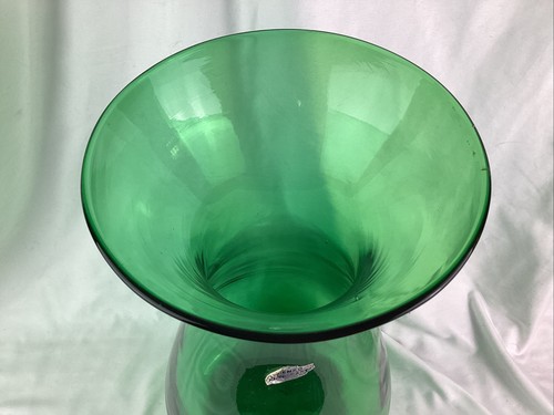 Jarrón botella vidrio verde vintage Blenko 7029 Joel Meyers 16" de alto con etiqueta - Imagen 9 de 12