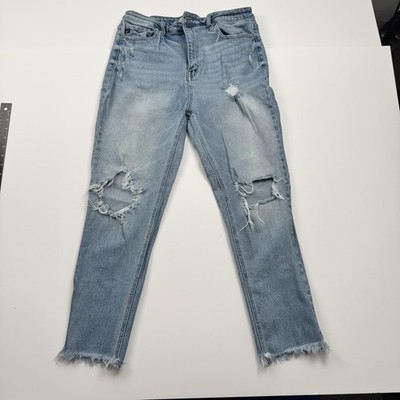 KanCan Jeans Womens 30 (31x25) Light Blue Distressed High Rise Frayed Hem Ripped