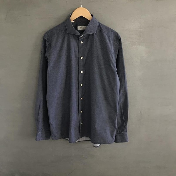 Men Eton Shirt Navy Cotton 42 / XL / 50 #1VC3