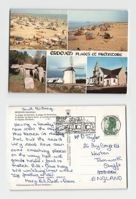 AK - Erdeven Bretagne Frankreich Strandszenen und Wahrzeichen 1987 POSTED