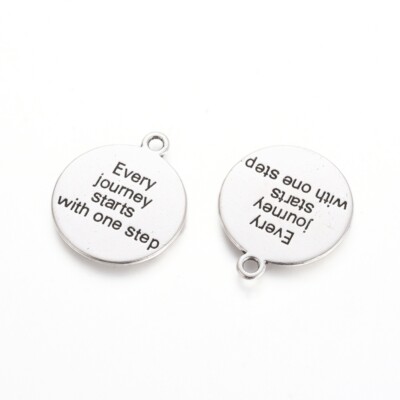 2 Quote Pendants Antiqued Silver Word Charm Inspirational Message Every Journey 