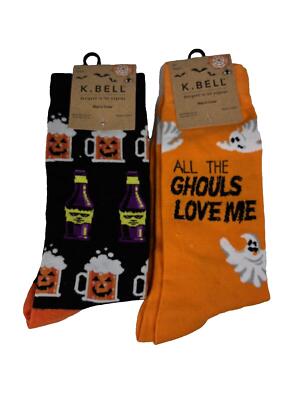 2 Pair K Bell Halloween Crew Socks Men Sock Size 10-13 All the Ghouls Love Me